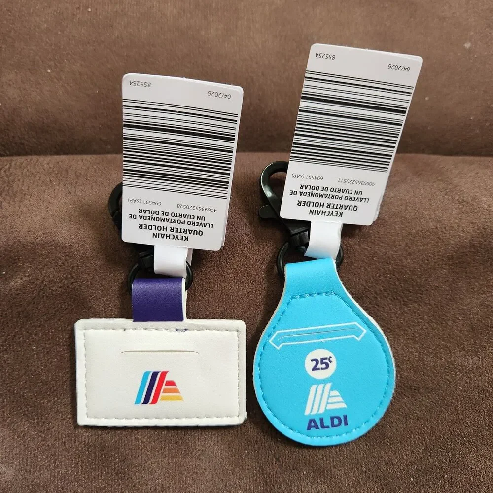 2 New Aldi Keychain Quarter Holder Keeper Clip 50th Blue  & Retro Cassette Tape